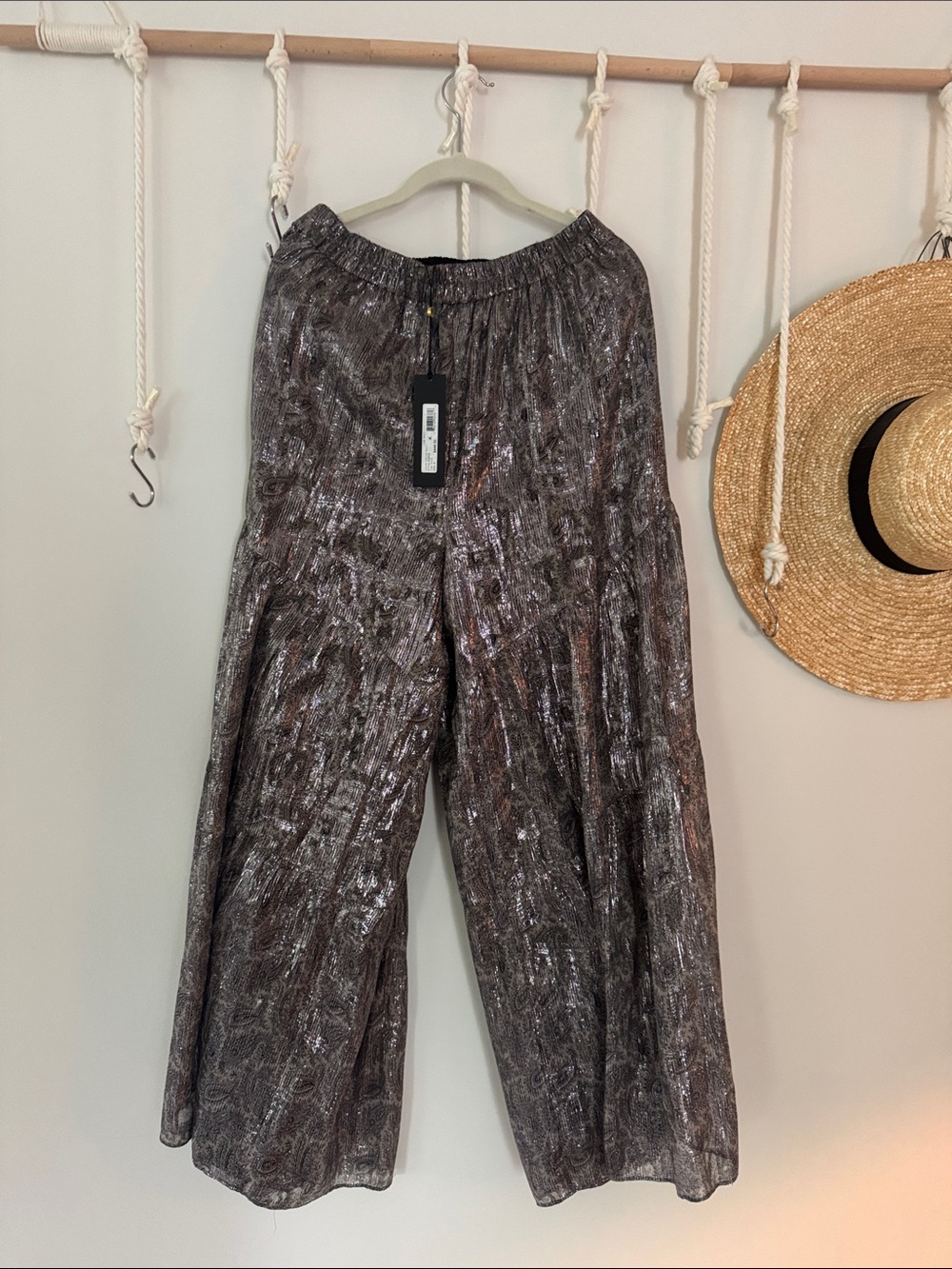 Kobi Halperin Metallic Wide Leg Pants in Brown and Silver